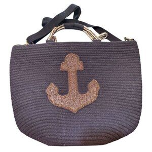 Anchor-Embellished Black Tote Bag With Rope Handles & Adjustable Strap By Americ
